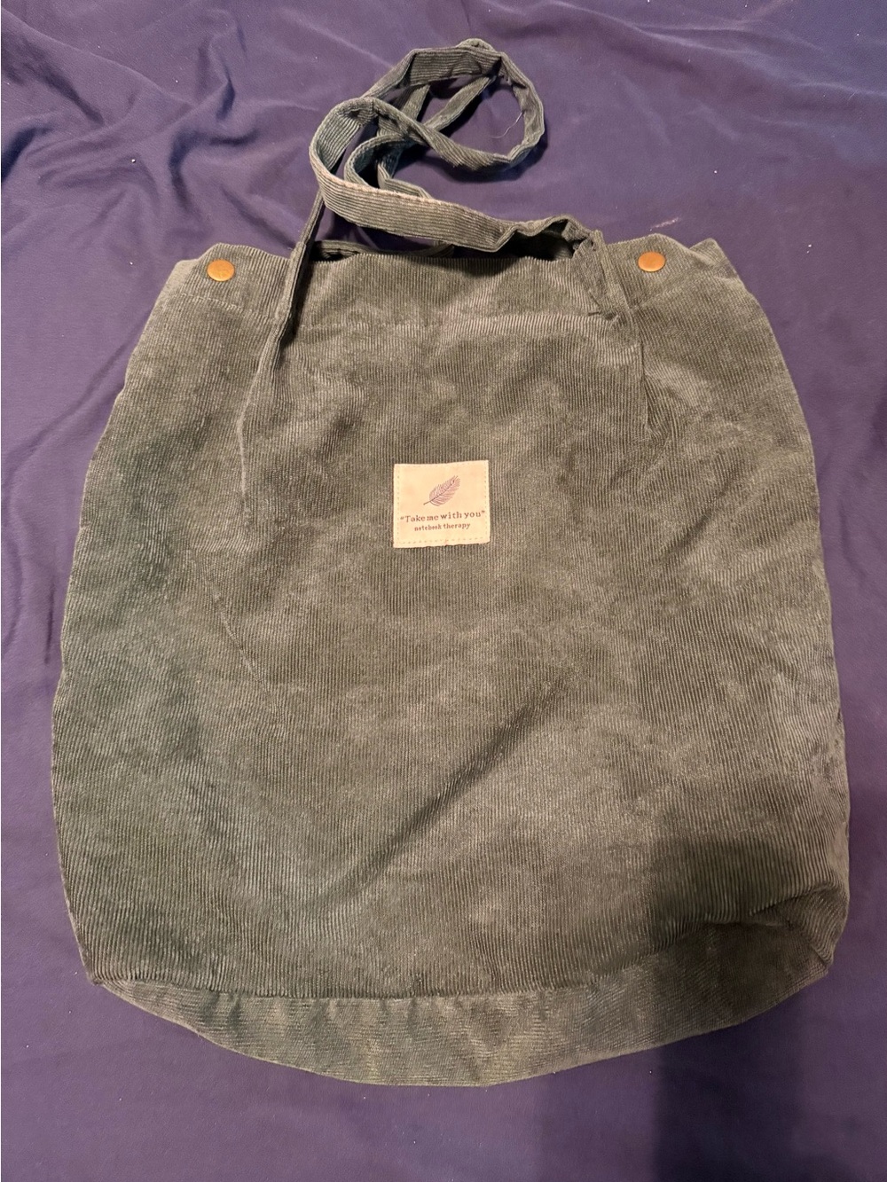 Corduroy Tote Bag in Dark Green - Casual Everyday Shoulder Bag
